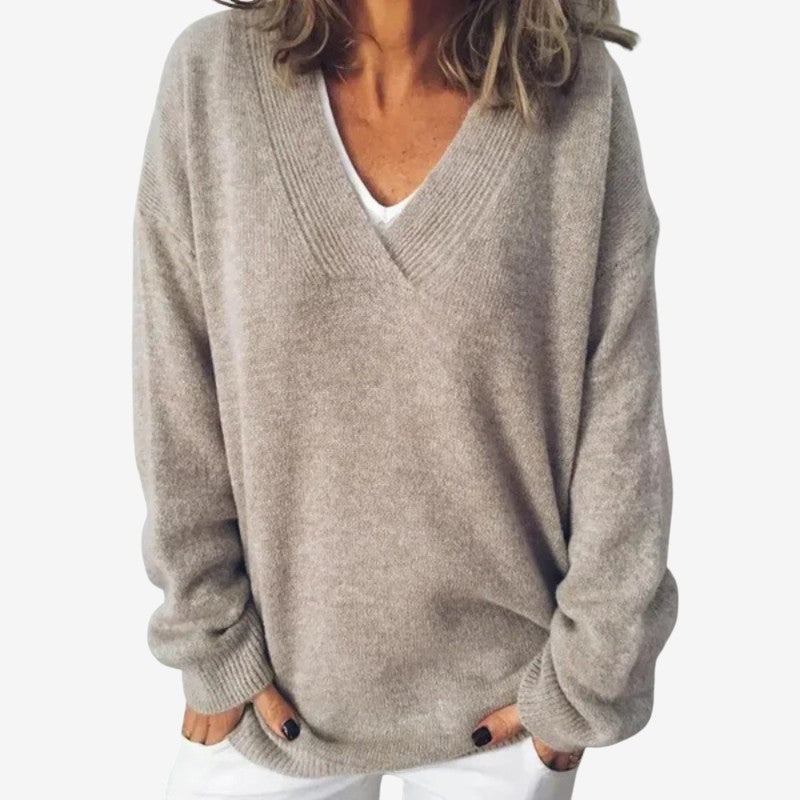 Maria – Maglione a Maniche Lunghe con Scollo a V e Vestibilità Larga