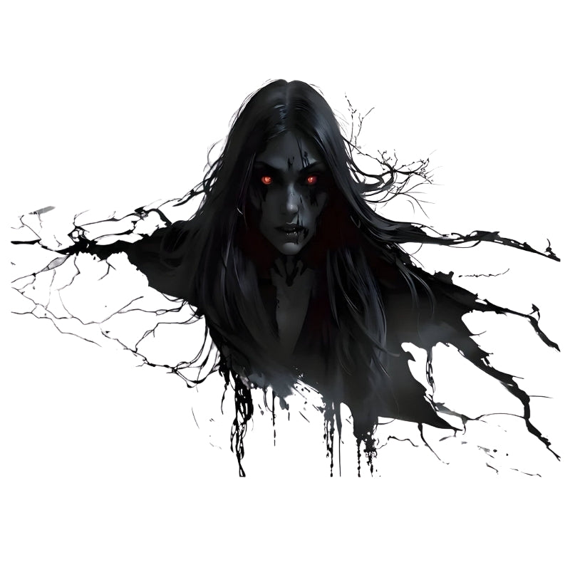 NightFright – 3D démonická nástěnná dekorace s černými vlasy a červenýma očima