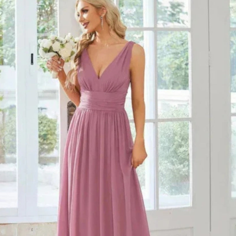 Catherine – Rochie Maxi Fără Mâneci, Croială A și Guler în V
