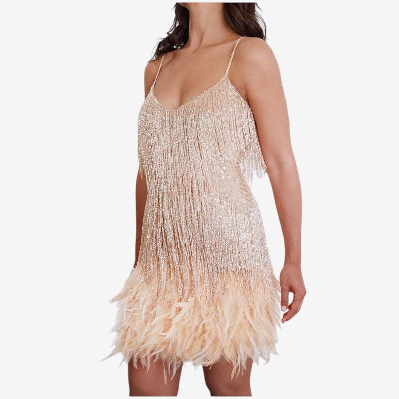 Robe mini sans manches à col en V pour femme avec détail de bretelles