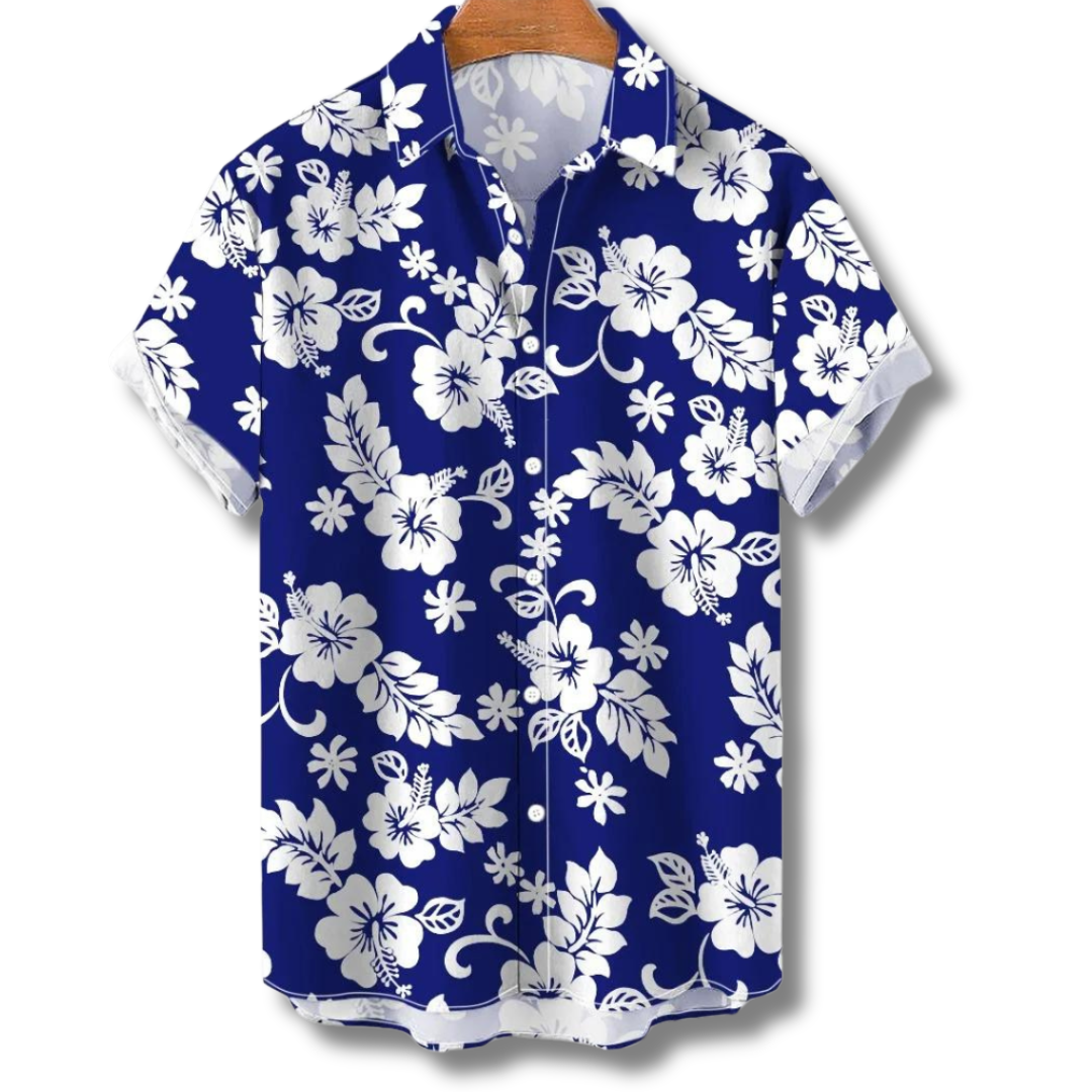 Leo - Chemise classique à imprimé floral avec manches courtes et fermeture à boutons