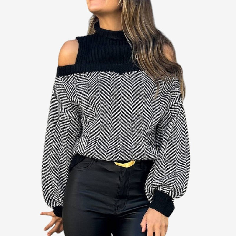 Allison - Maglione con maniche lunghe, scollo tondo e polsini a coste