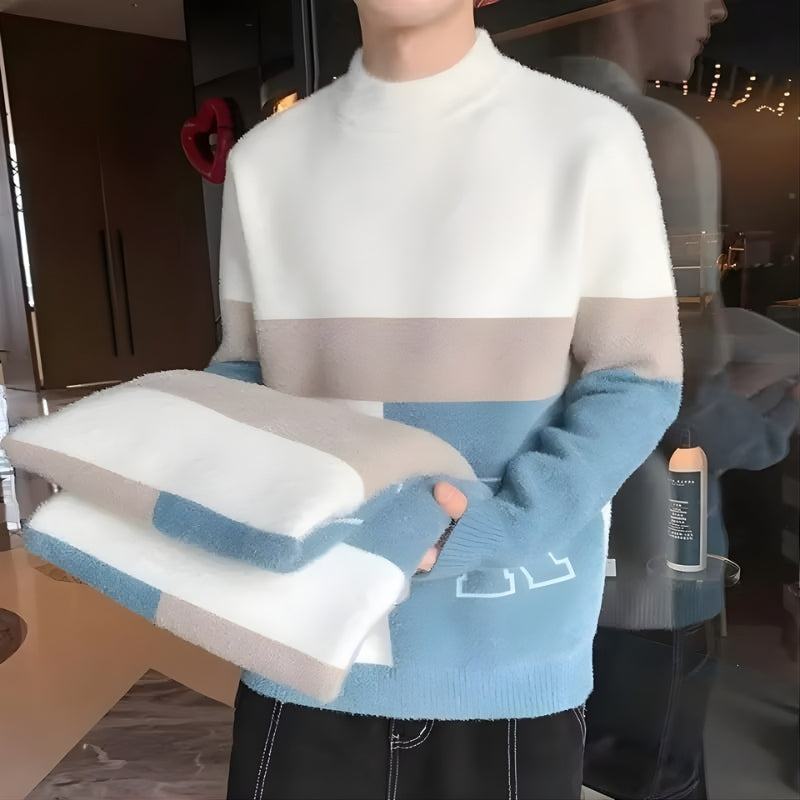 Mark - Pulover cu mâneci lungi, gât rotund și model cu dungi