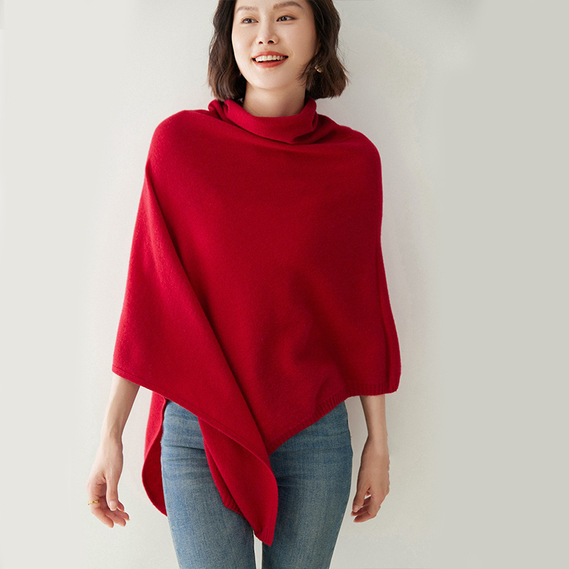 Marley - Poncho con collo alto e bordi a coste