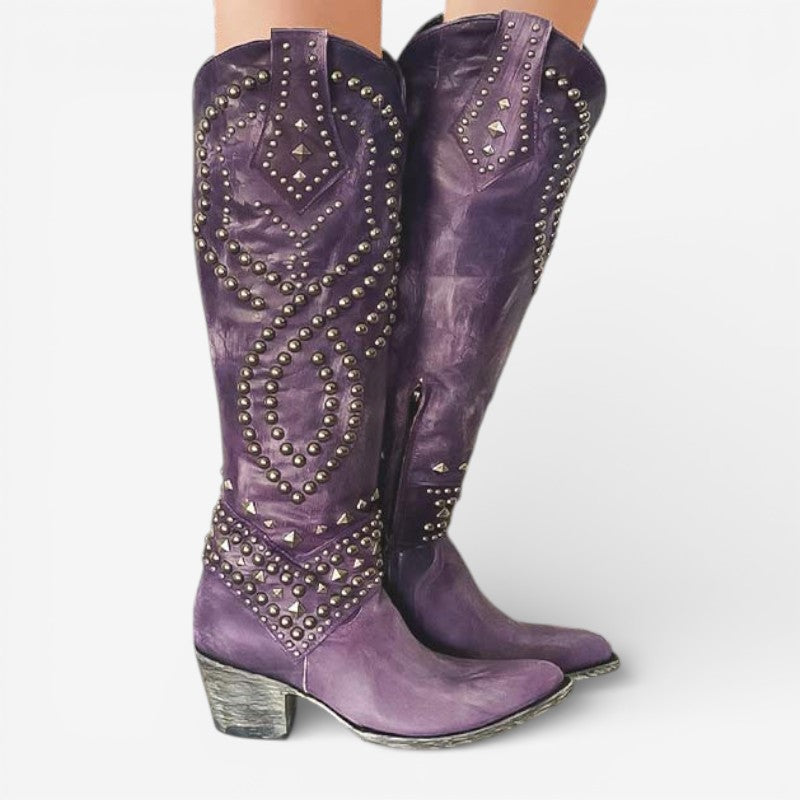 Harper - Knee High Boots with Decorative Beads Design