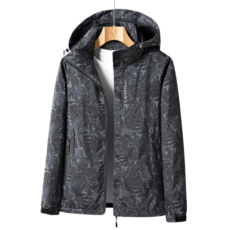 Eleanor - Giacca con stampa foglie, zip e maniche lunghe