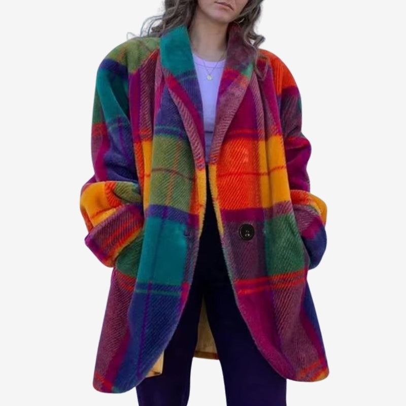Lacey - Cappotto a quadri a maniche lunghe con chiusura a bottoni