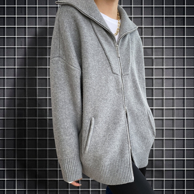 Paige – Loose Fit Cardigan With Long Sleeve And Double Zipper