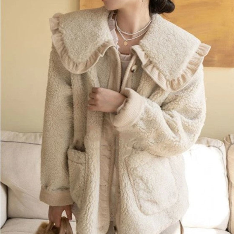 Zoey - Long Sleeve Coat with Button Closure and Side Pockets