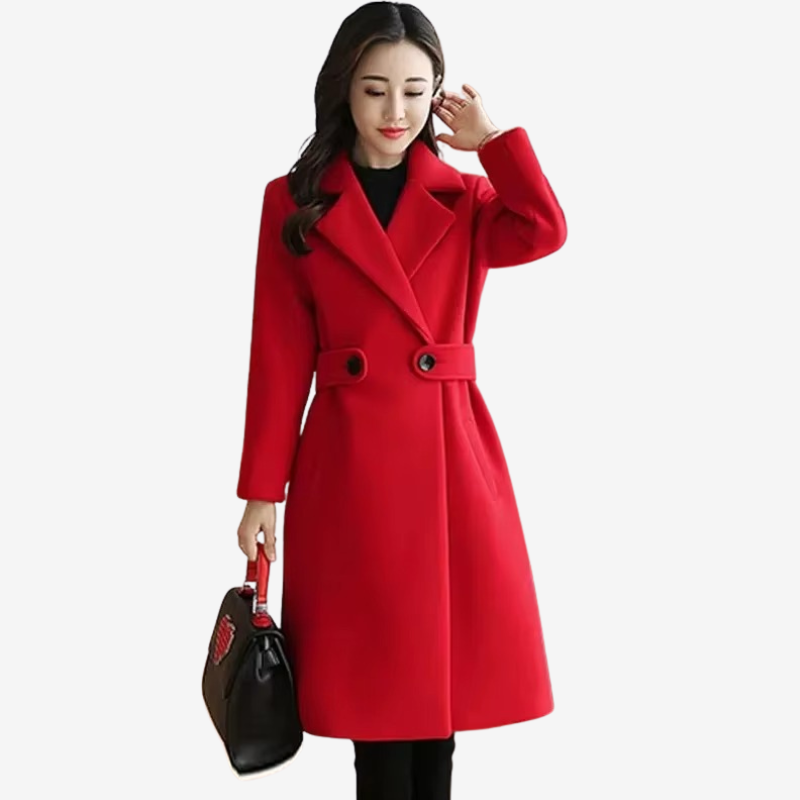 Faith - Cappotto lungo a maniche lunghe con vita con cintura e tasche laterali
