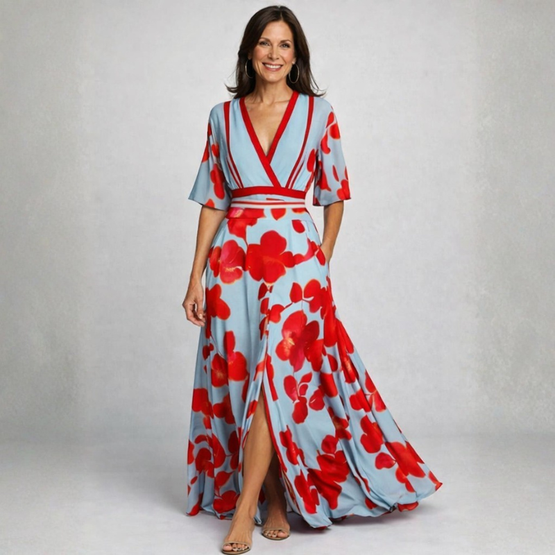 Women's Floral Maxi Dress with V Neck