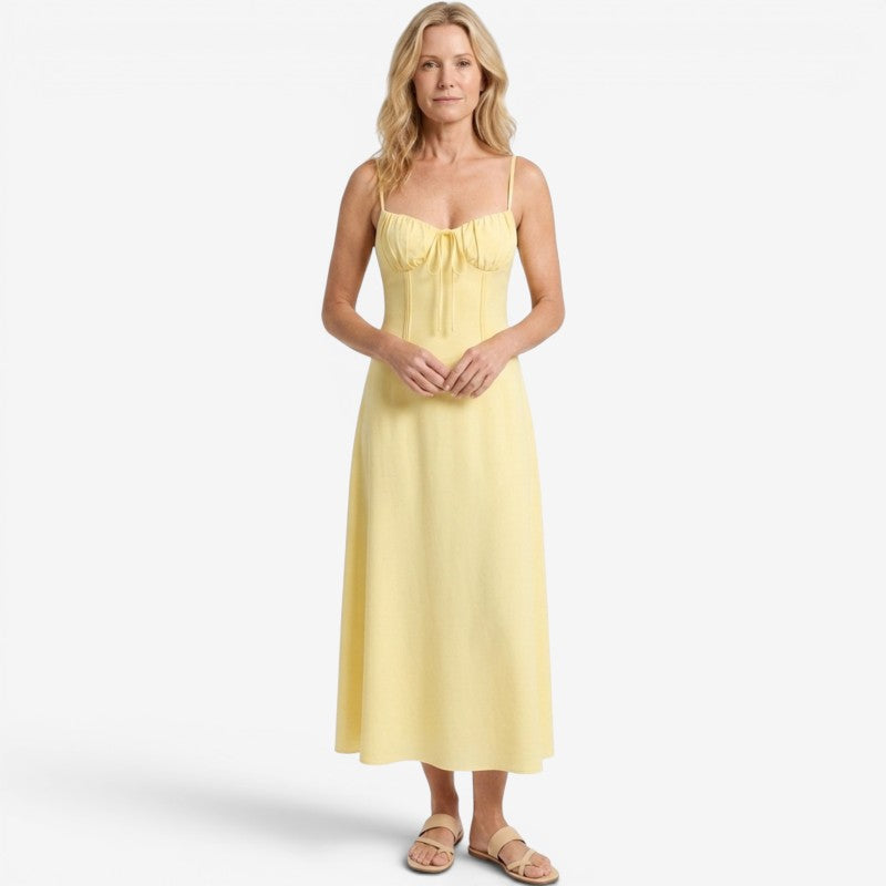Rochie maxi pentru femei, cu bretele spaghetti și design înfășurat