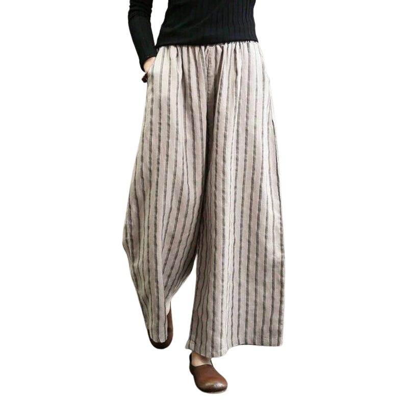 Raya – Pantaloni largi cu dungi, buzunare laterale și croială lejeră