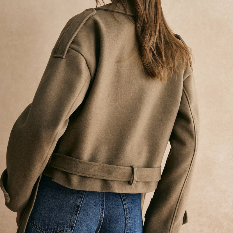 Arden – Long Sleeve Short Jacket With Belt And Lapel Collar