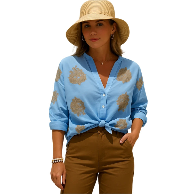 Isla – Bluza cu mâneci lungi, închidere cu nasturi și decolteu în V