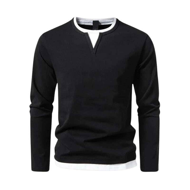 Julian – V-Neck Shirt with Double Weave Texture and Long Sleeves
