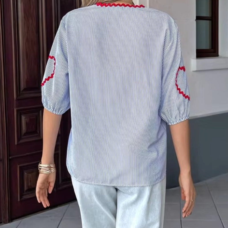 Luna – Bluza cu Mâneci Lungi, Decolteu în V și Croială Lejeră