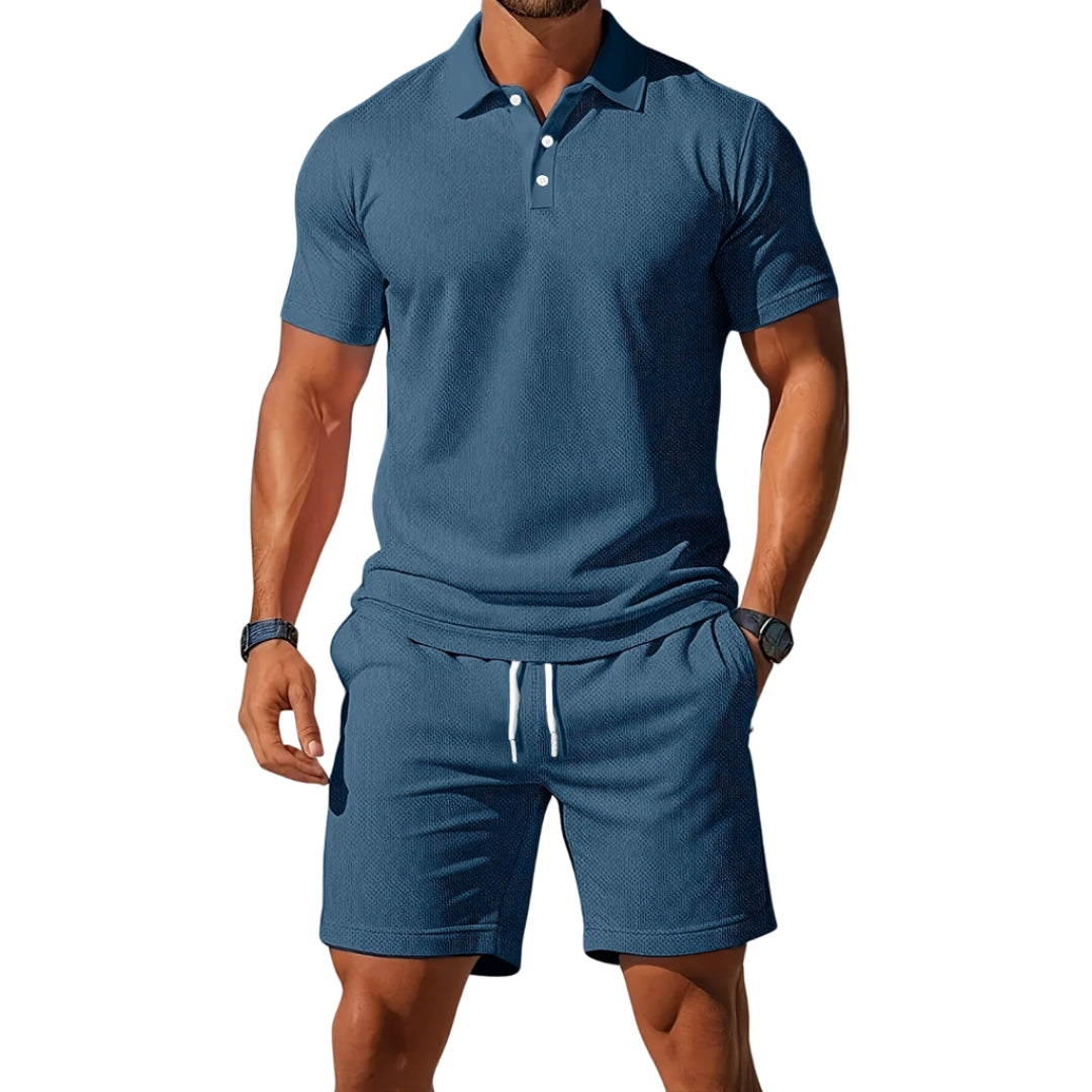 Leo - Set with short-sleeve polo shirt and shorts with adjustable waist