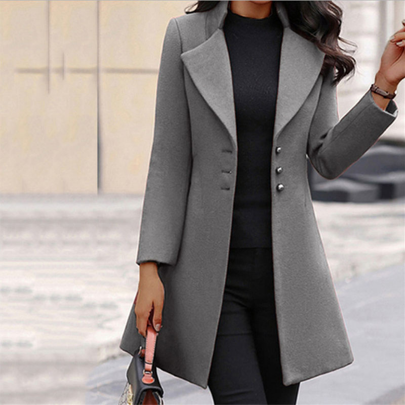 Arivelle - Long Sleeve Mid-Length Coat with Button Closure