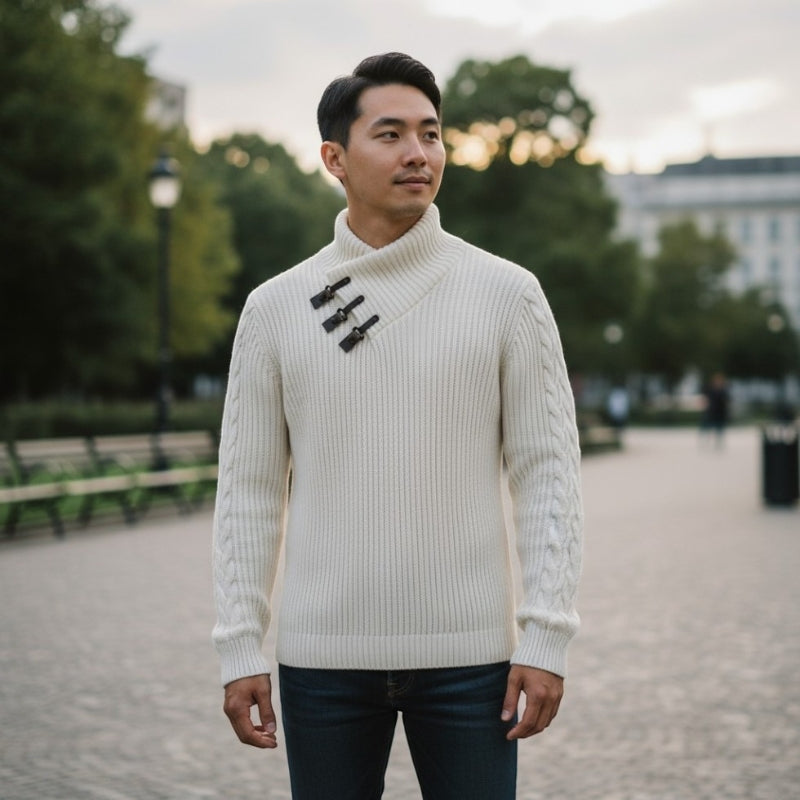 Theodore – Pulover slim fit cu mâneci lungi și detalii tricotate
