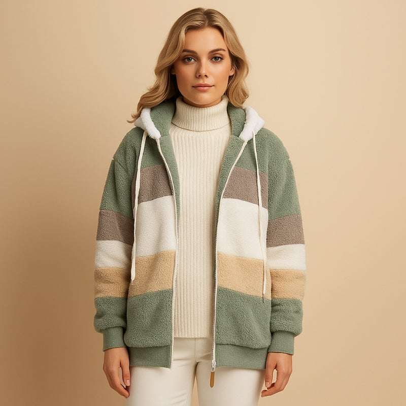 Quinn - Long sleeve zipper coat with adjustable hood