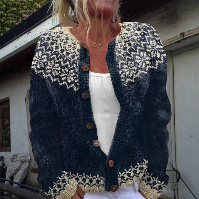 Aisling – Long sleeve printed sweater with round neck