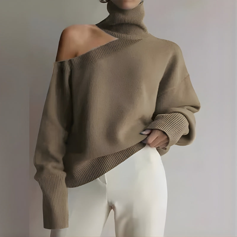 Merel – Long Sleeve Sweater with Turtleneck and Ribbed Details