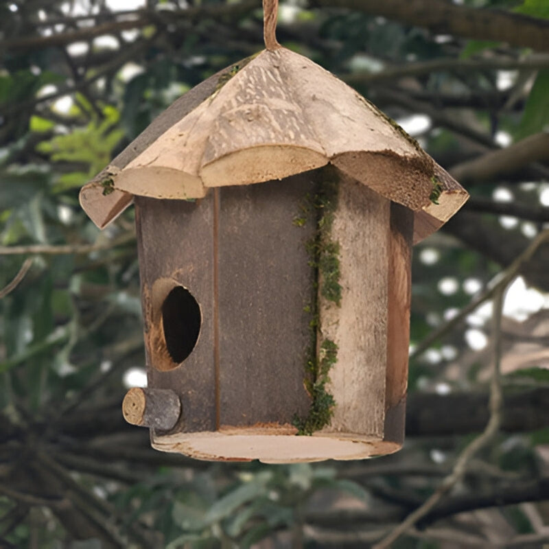 BirdHut - Căsuță pentru păsări în formă de colibă cu șnur de agățat pentru grădină
