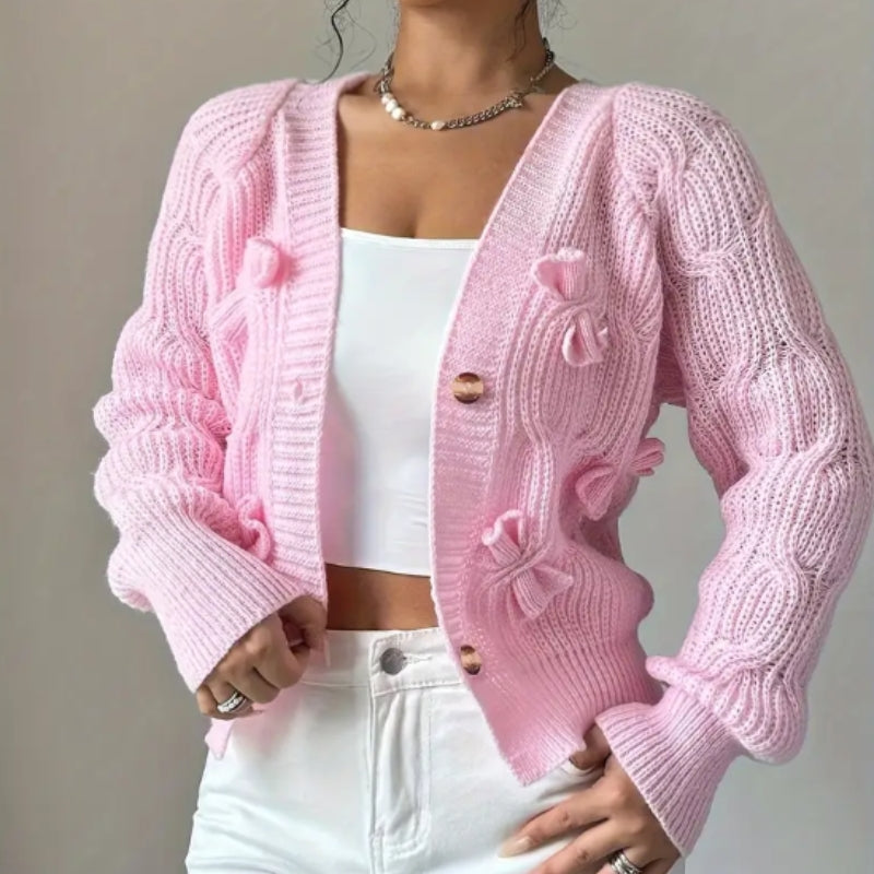 Amelia – Long Sleeve V-neck cardigan with bow