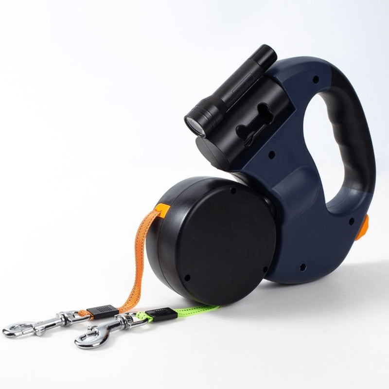DogEase - Guinzaglio doppio retrattile per cani con torcia e controllo senza grovigli