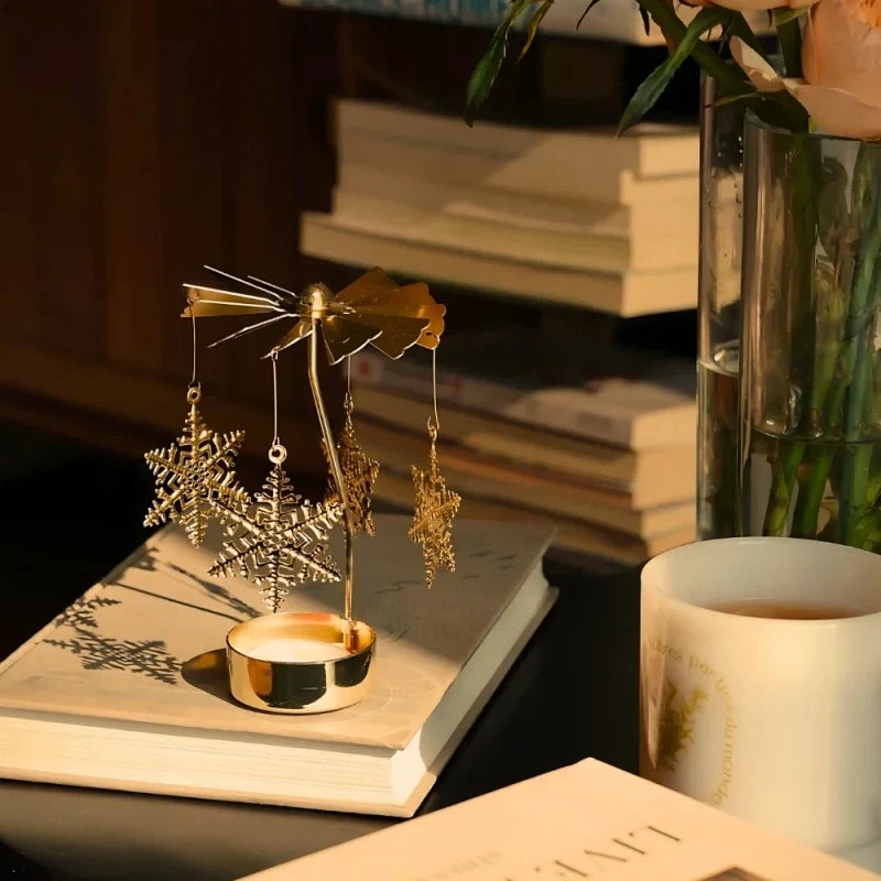 SpinGlow - Carrossel de velas em metal rotativo com ornamentos suspensos