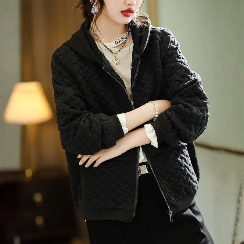 Sophia – Long sleeve hooded jacket with braided pattern and zipper