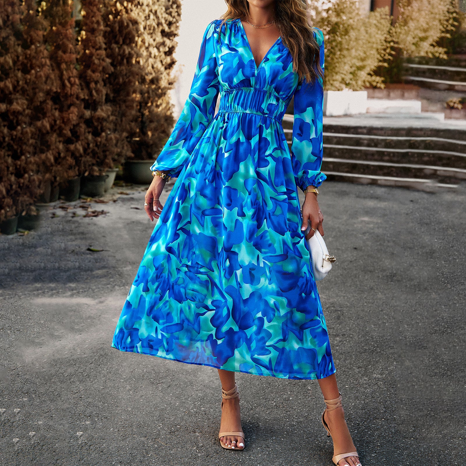 MeshElegance™ - Elegant Printed Party Dress