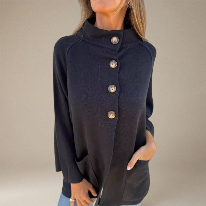 Victoria – Long Sleeve Loose-Fit Coat with Buttons and Pockets