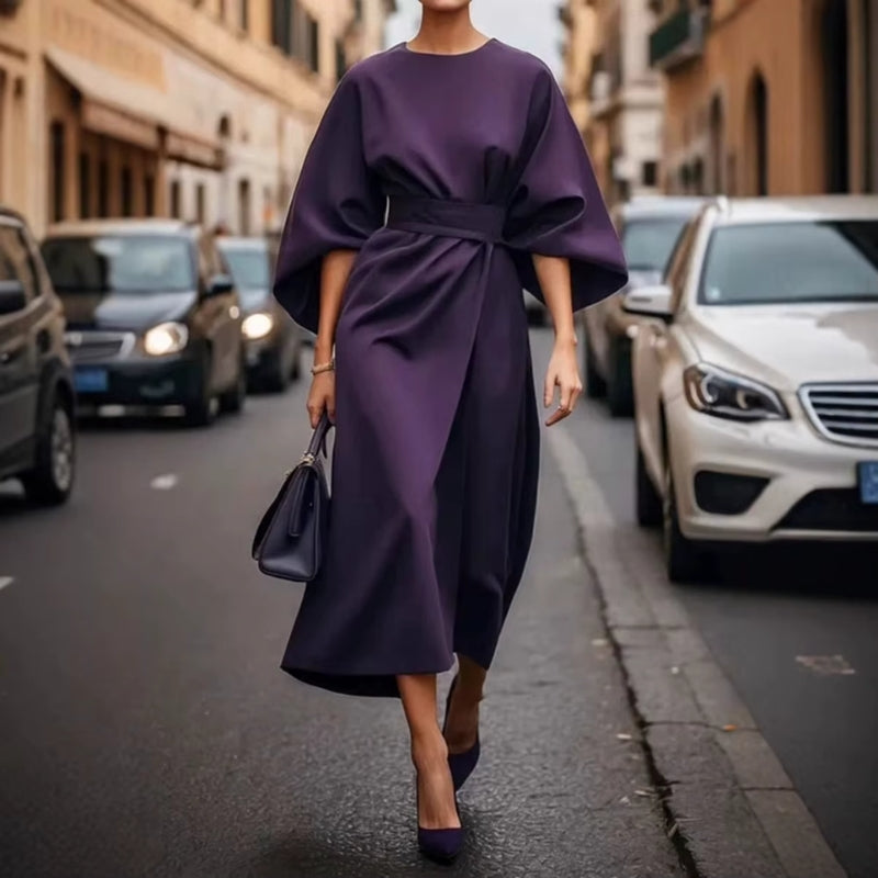 Rochie midi pentru femei cu cordon și mâneci tip felinar