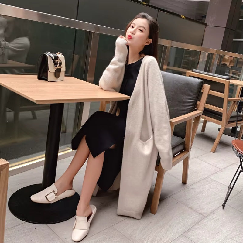 Chrissy - Cardigan lungo a manica lunga con tasche laterali