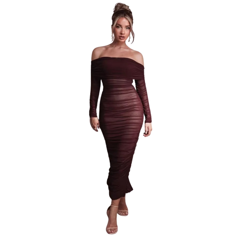 Valeria - Maxi Abito Scoperto sulle Spalle con Ruches
