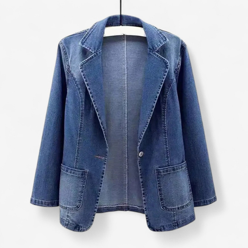 Clara – Blazer en denim avec boutons sur le devant et manches longues