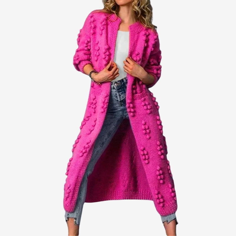 Orlina – Long sleeve open front coat with pockets