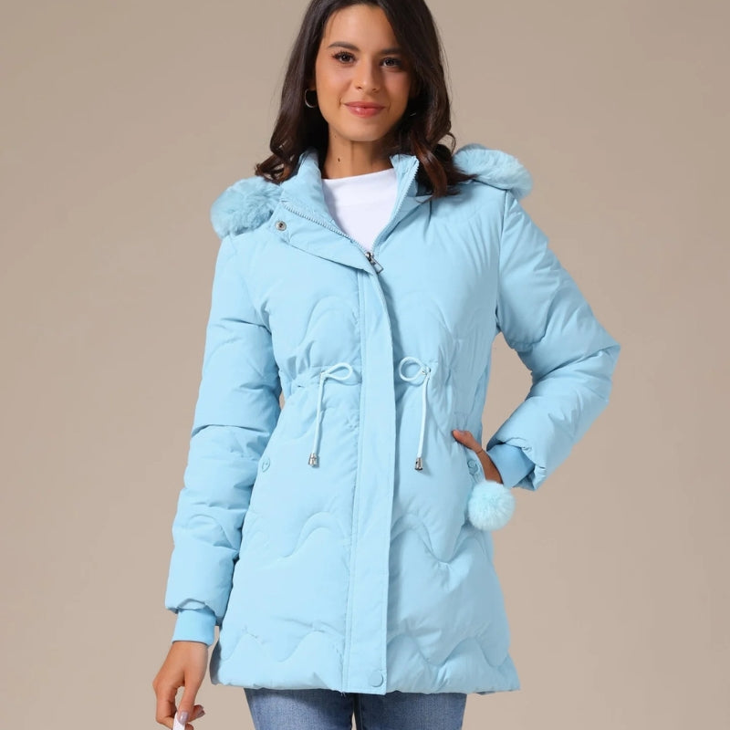 Sophie – Long Sleeve Padded Hooded Coat with Belt and Pockets