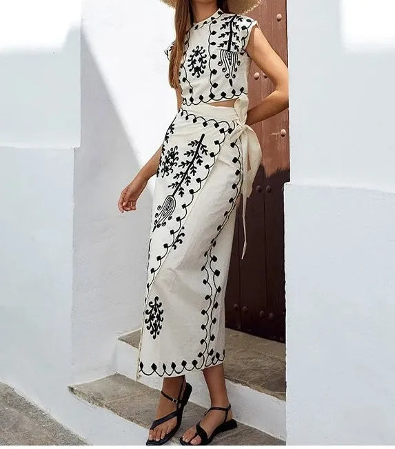 LinenLuxe™️ - Ensemble Crop Top Et Jupe