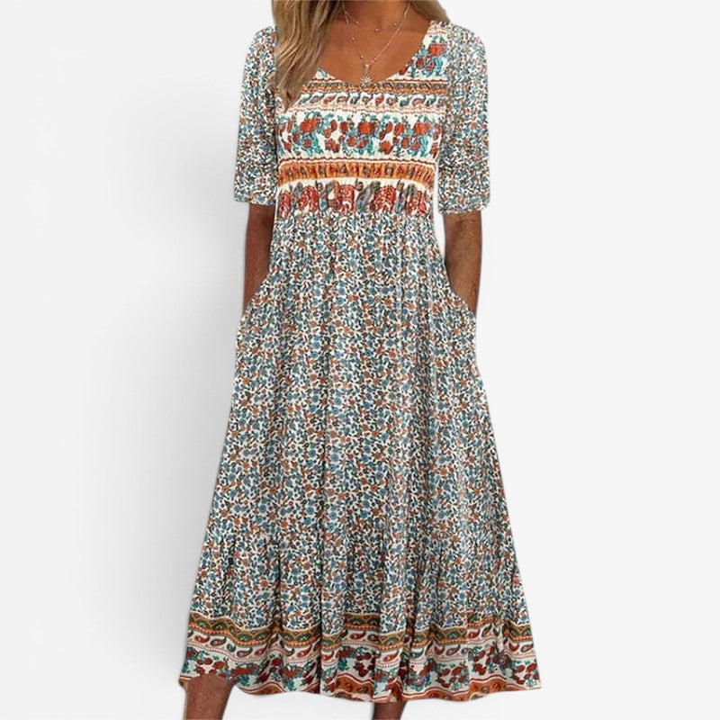 Women’s Square Neck Printed Midi Dress