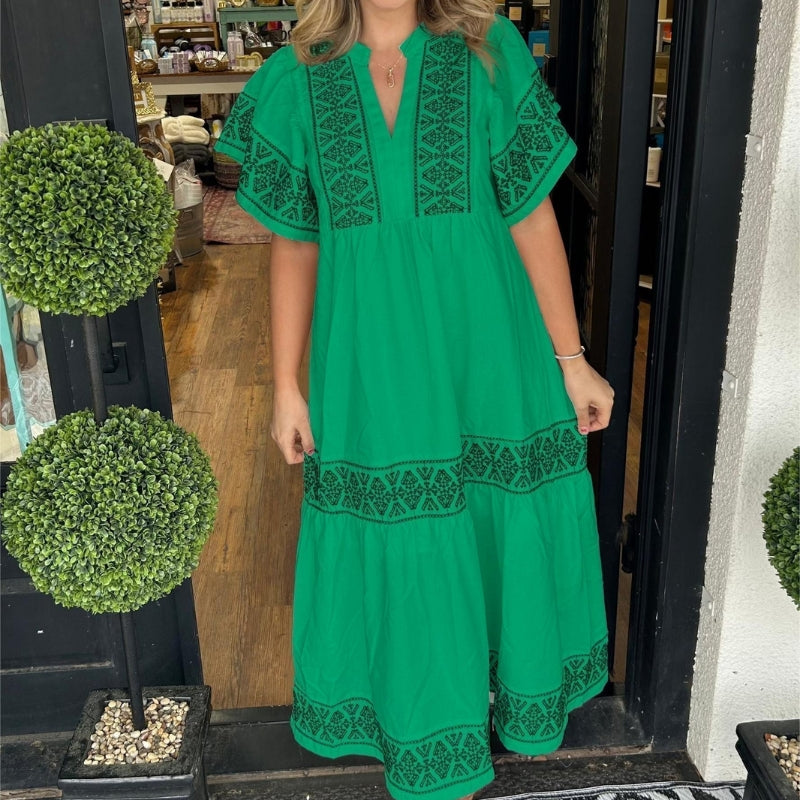 Women’s V-Neck Printed Midi Dress
