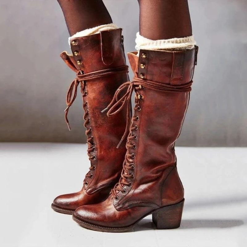 Bottes montantes à lacets pour femmes avec talon bloc