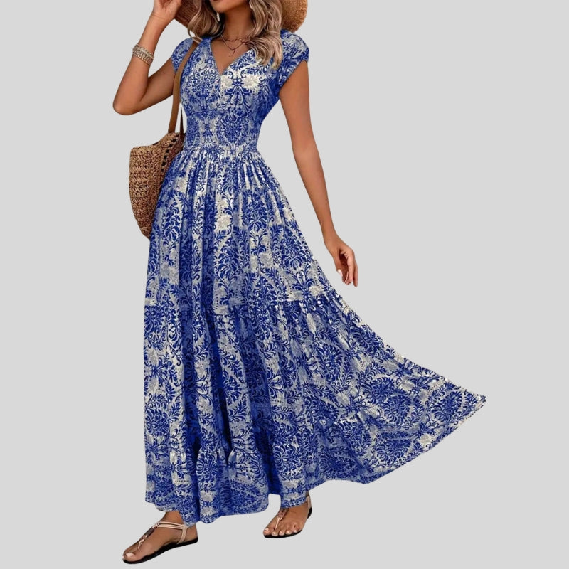 Women’s Maxi Dress with V-Neck and Pattern Print