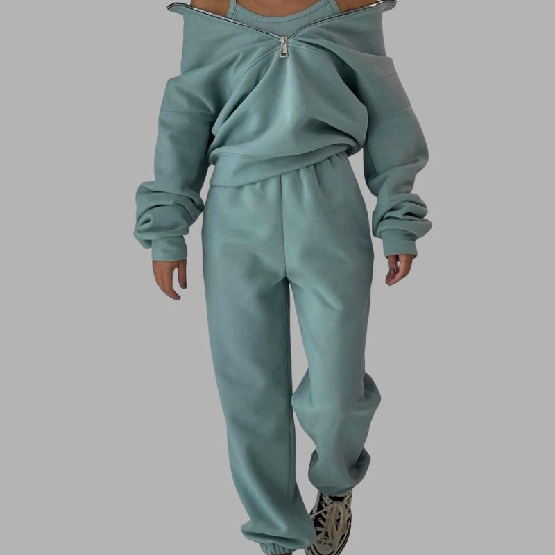 Completo donna con felpa con zip e pantaloni