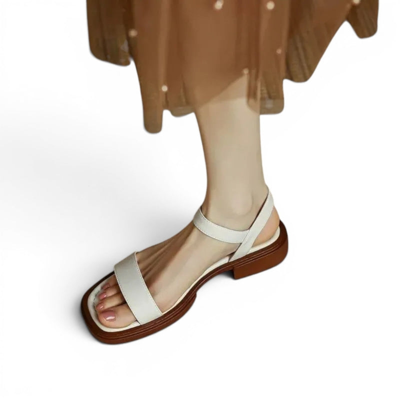 Women's Round Toe Low Heel Sandals with Adjustable Buckle Strap