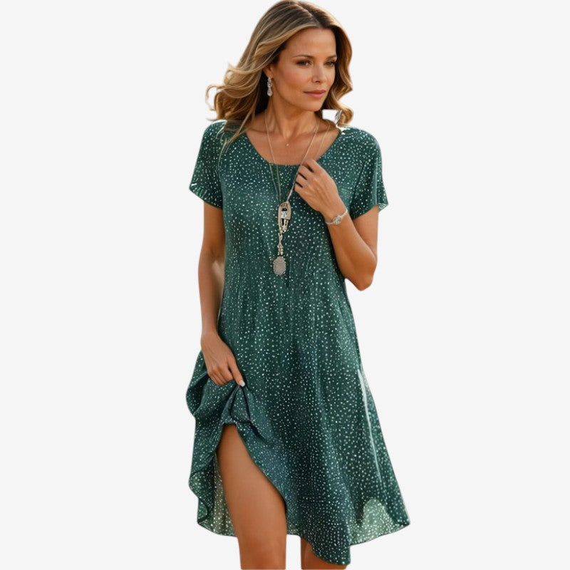 Robe extensible à manches courtes et col rond