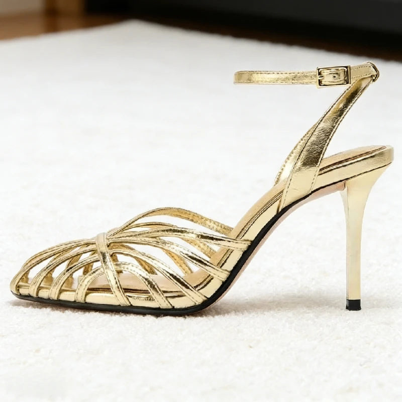 Women's high-heeled sandals with openwork strap