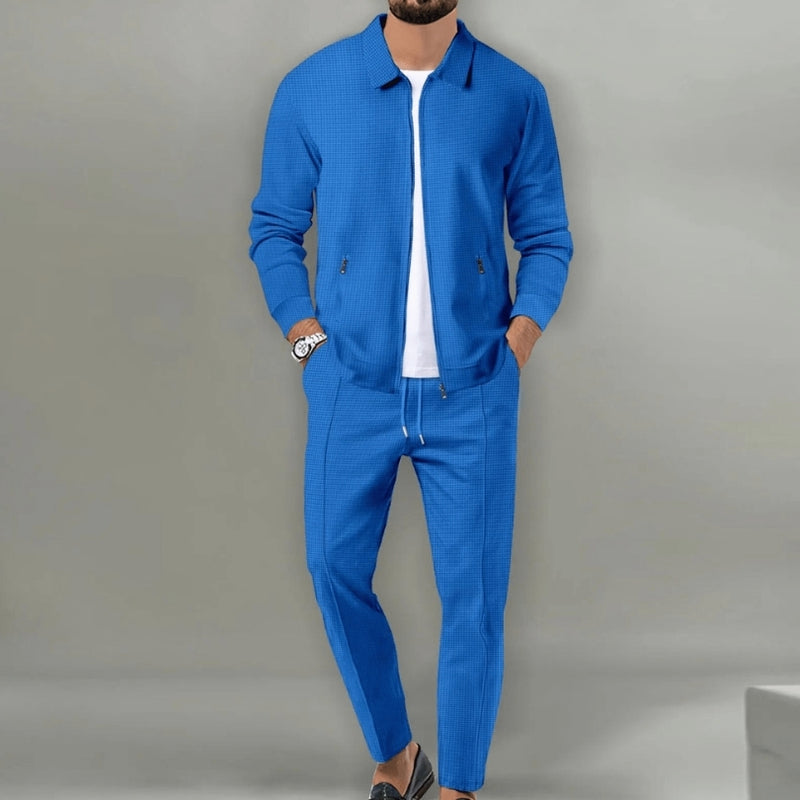 Dennis - Zestaw 2-częściowy: koszula na zamek i spodnie slim fit | Boczne kieszenie na górze i na dole | Rozmiary S–3XL | Kolory: Niebieski, Beżowy, Biały, Szary, Czarny